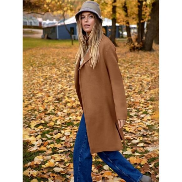 Women's Long Cardigans Sweater Blazer Jacket Coat Camel - Picture 3 of 7